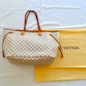 Louis Vuitton Neverfull GM azur checkers gray and cream tote bag, pink lining